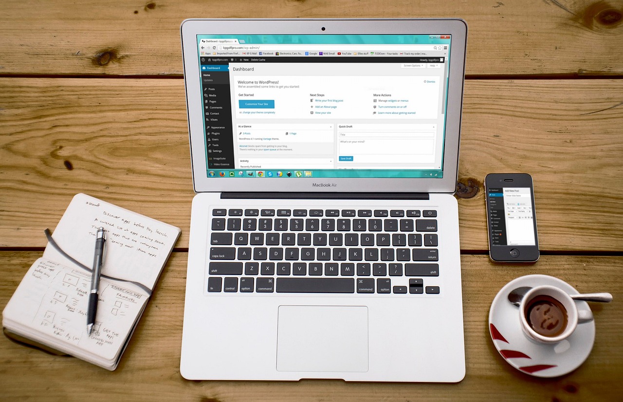Laptop screen showing a WordPress website being edited