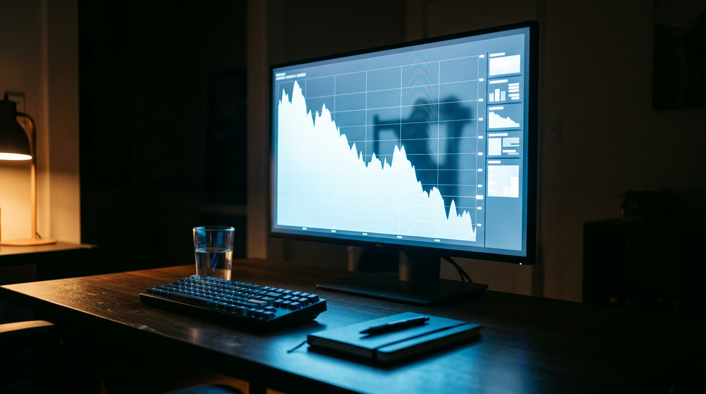An analytics dashboard showing a steeply declining traffic trend
