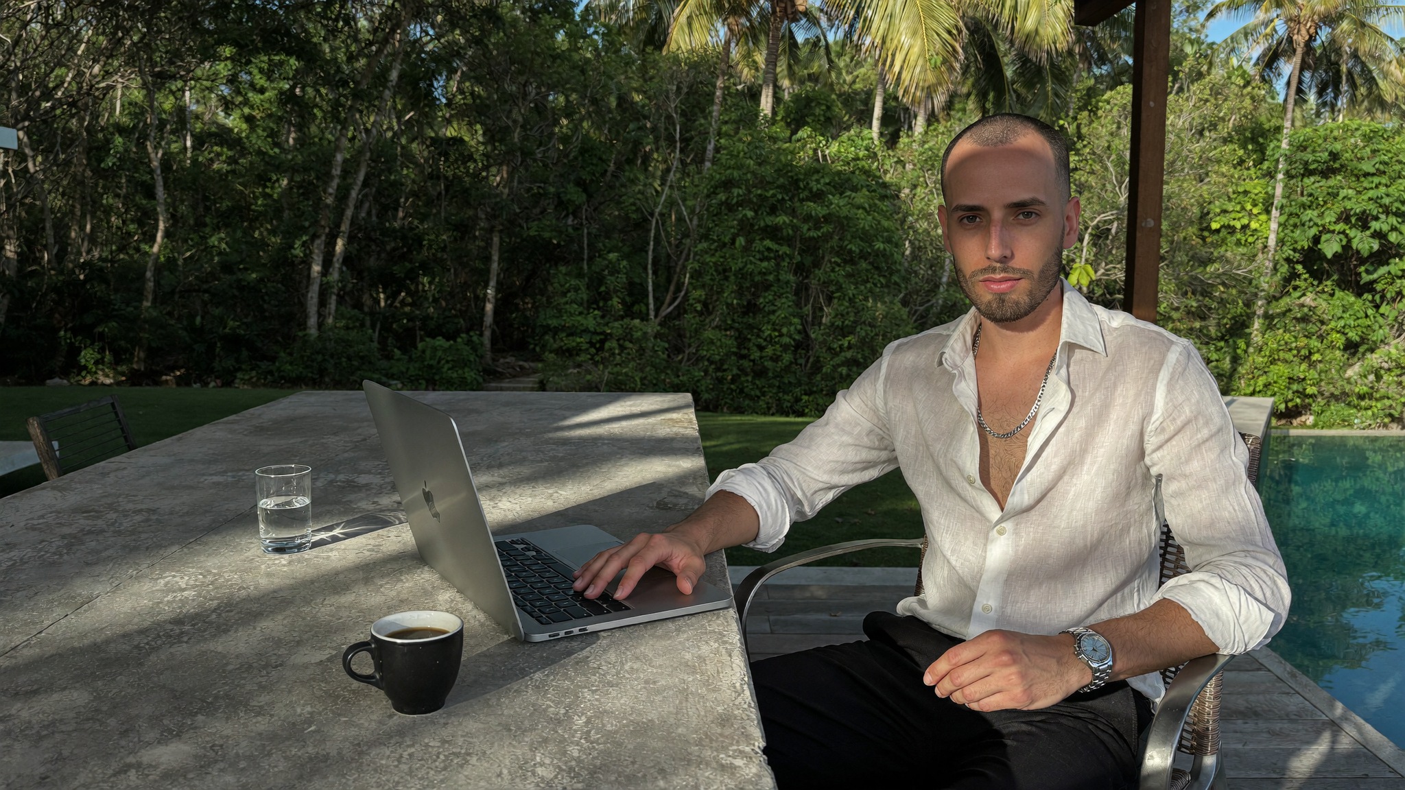 Cody Wise working at an outdoor workspace, planning a bilingual site structure