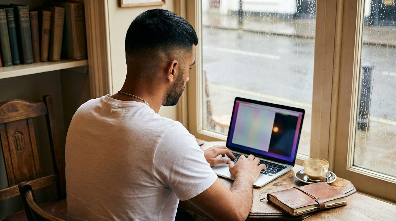 Working through a website image library from a cafe table, converting files to WebP and AVIF for faster page loads
