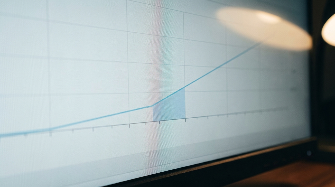 Close crop of a monitor panel showing a rising impressions trend line with no labels