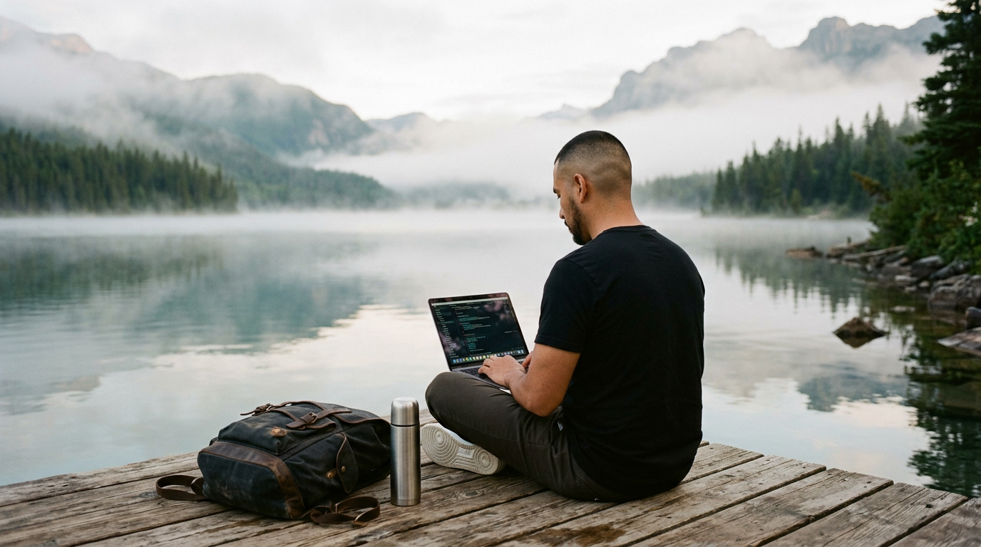 Retainer work handled from a lakeside dock, the practical payoff of recurring revenue that does not depend on being in an office