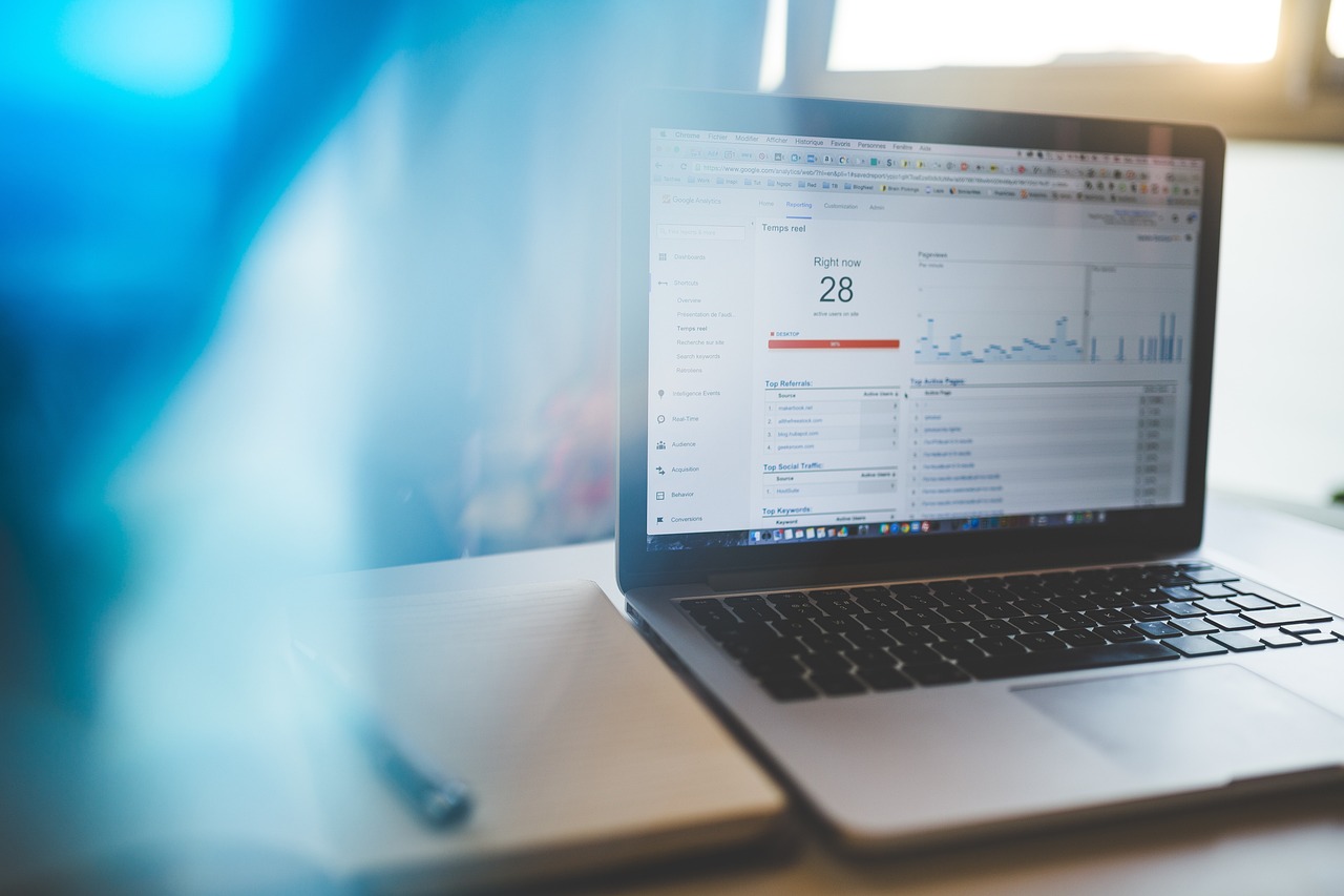 Analytics dashboard on a laptop representing Google Search Console performance data
