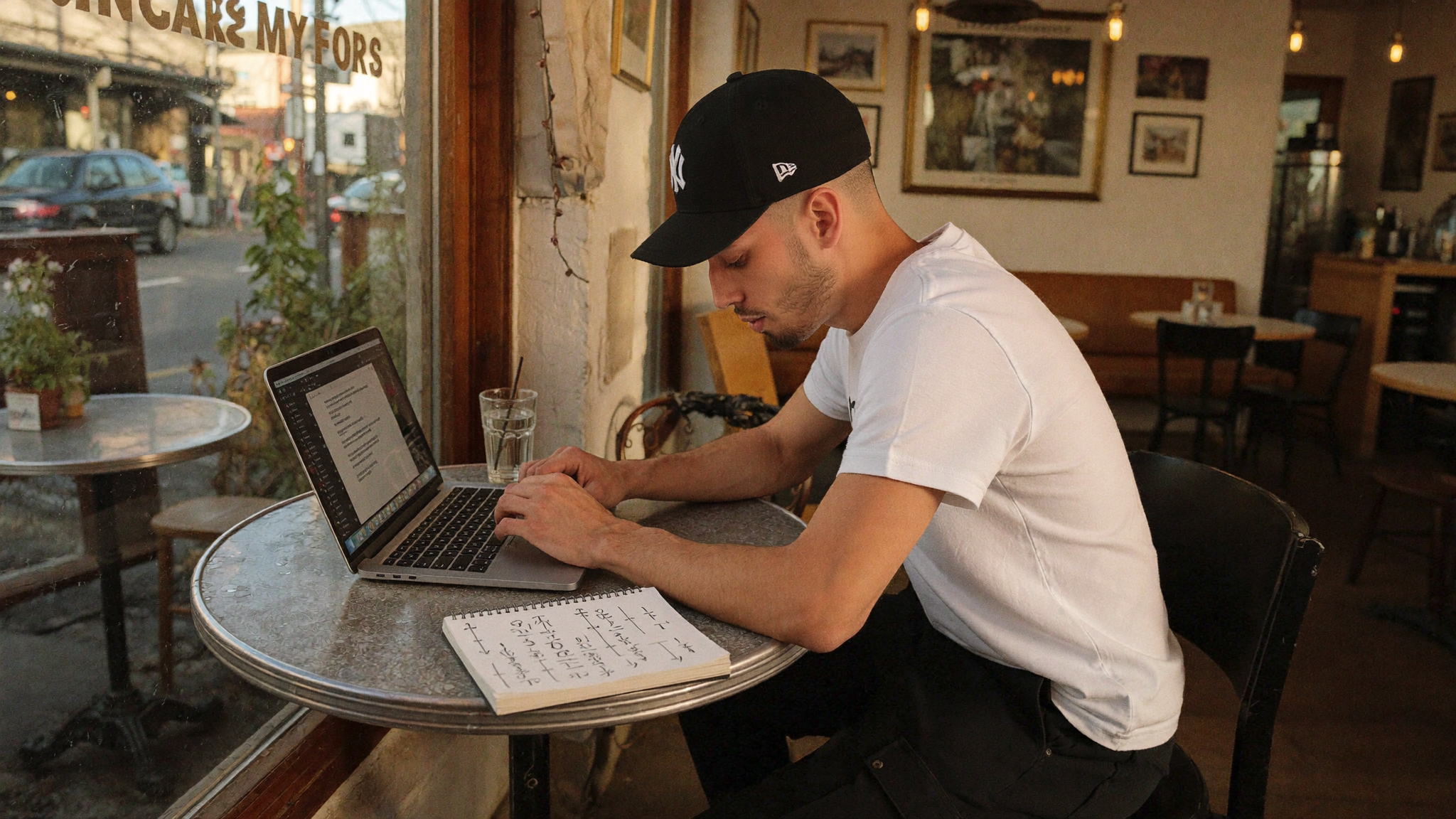 Operator mapping old URLs to new URLs by hand in a notebook beside a laptop