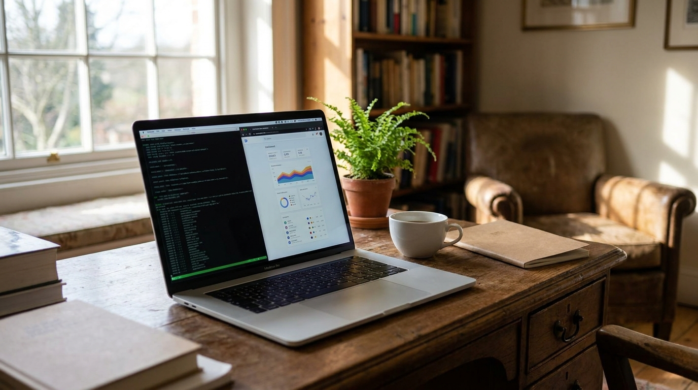 A self-hosted AI agent dashboard running beside a terminal window.