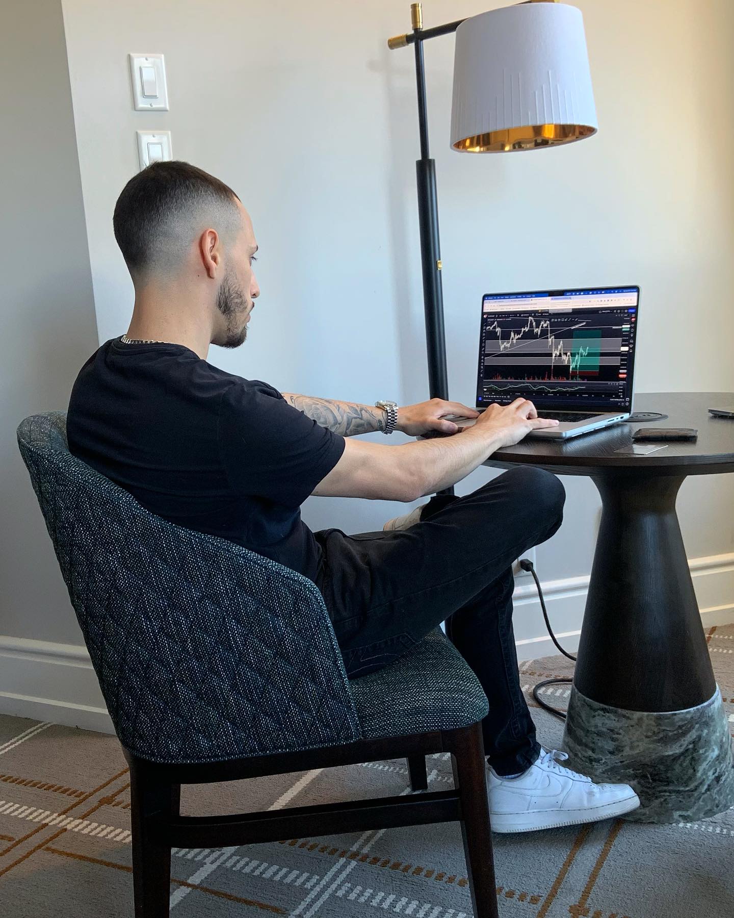 Cody Wise, founder of Wise Media, working on a laptop at the Fairmont Banff Springs